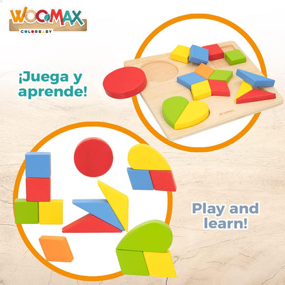 WOOMAX 49358 49358 Wooden Puzzle Geometric Shapes + 24 m Colourful Normal