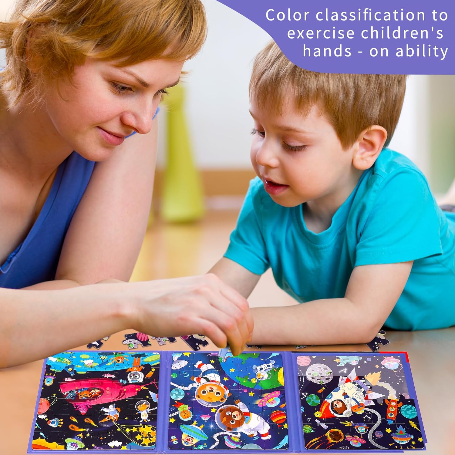 Magnetic Puzzles for kids Ages 4-8 - 3 in 1-75 Pieces Magnet Jigsaw Puzzle Book for Toddlers Ages 3-5 Magnetic Travel Puzzle Board Activities Toy for Boys and Girls (Outer Spaces)