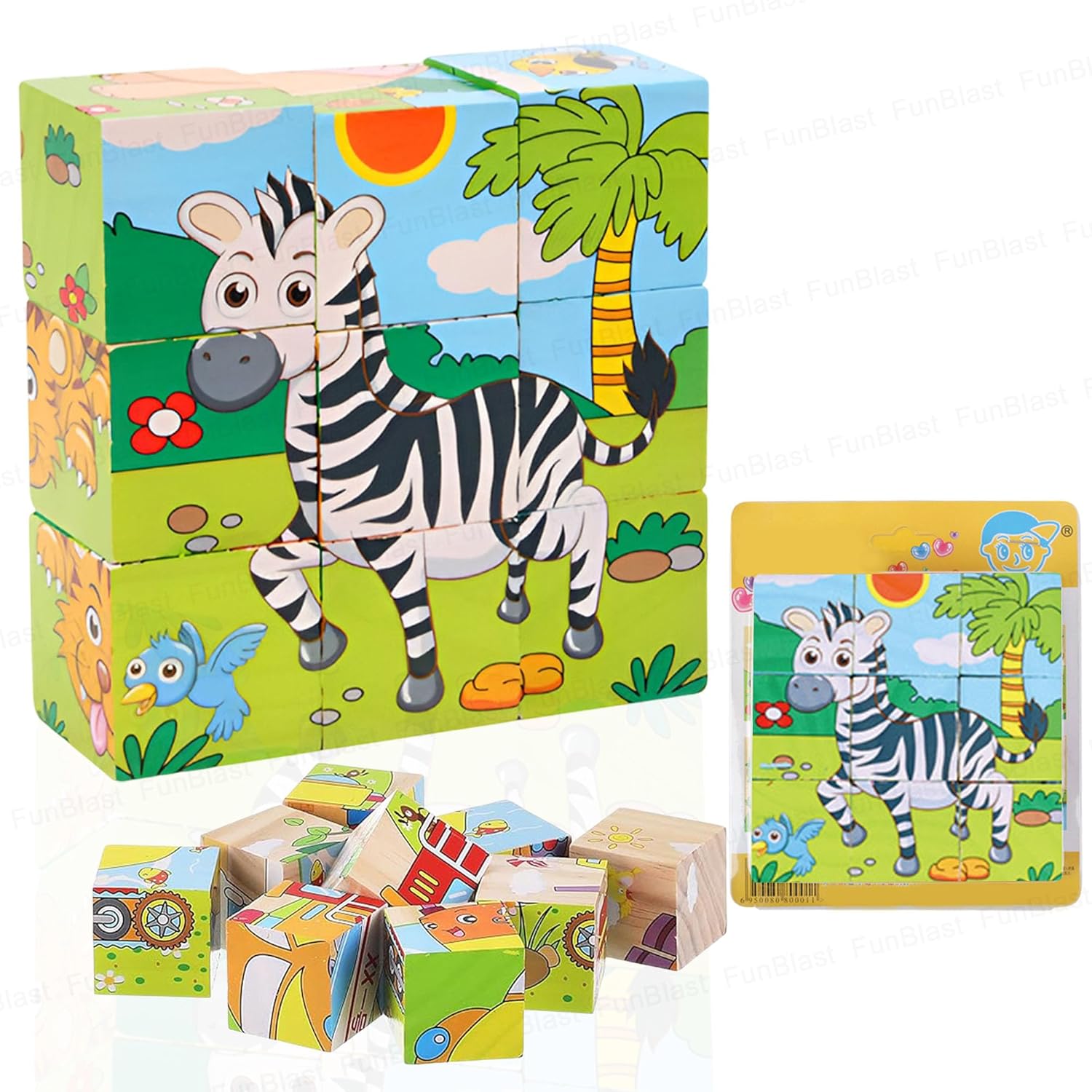 Fidtoy 3D Wooden Puzzle for Toddlers – 6-in-1 Animal Cube Educational Toy