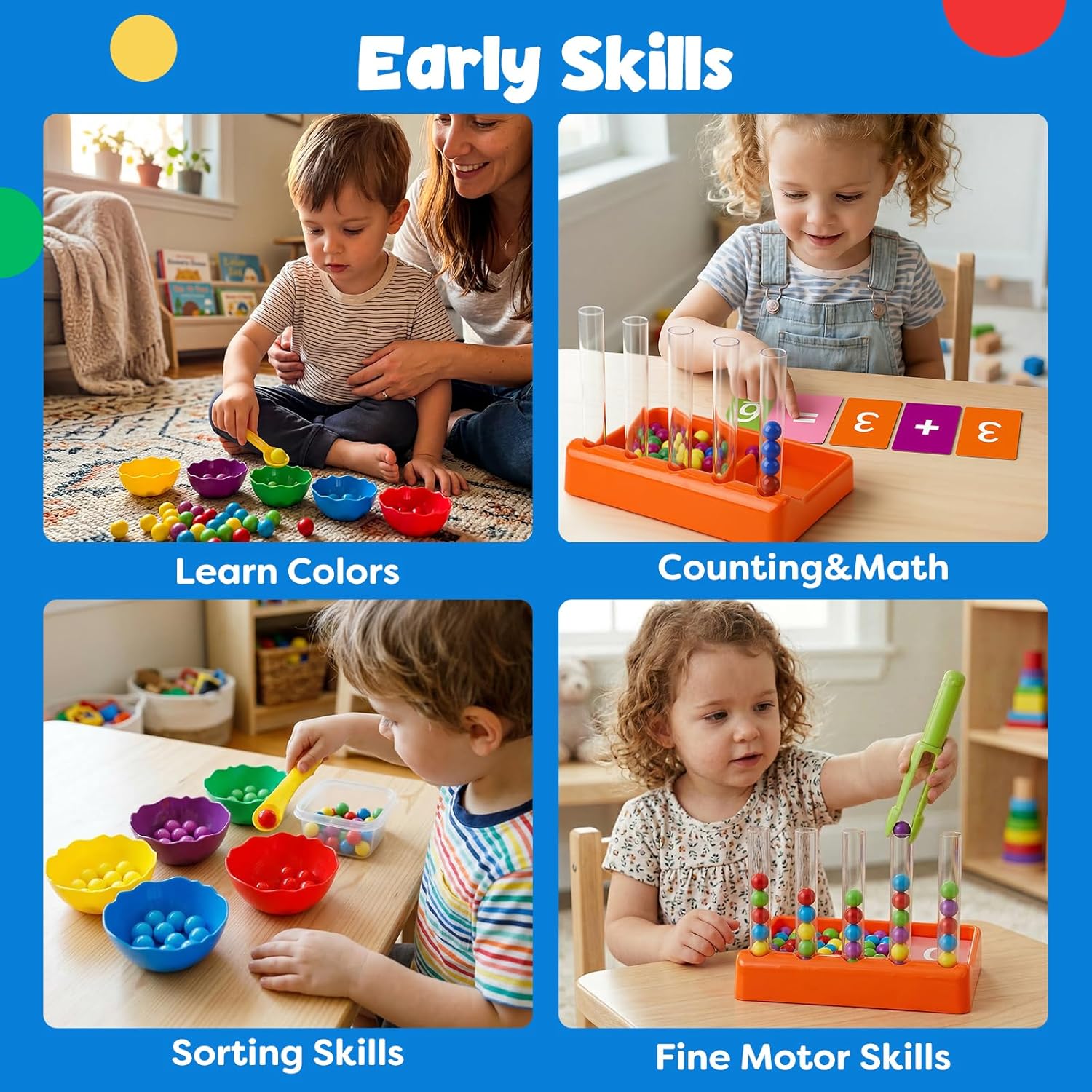 Kit de clasificación de colores con pinzas Fidtoy para aprendizaje preescolar