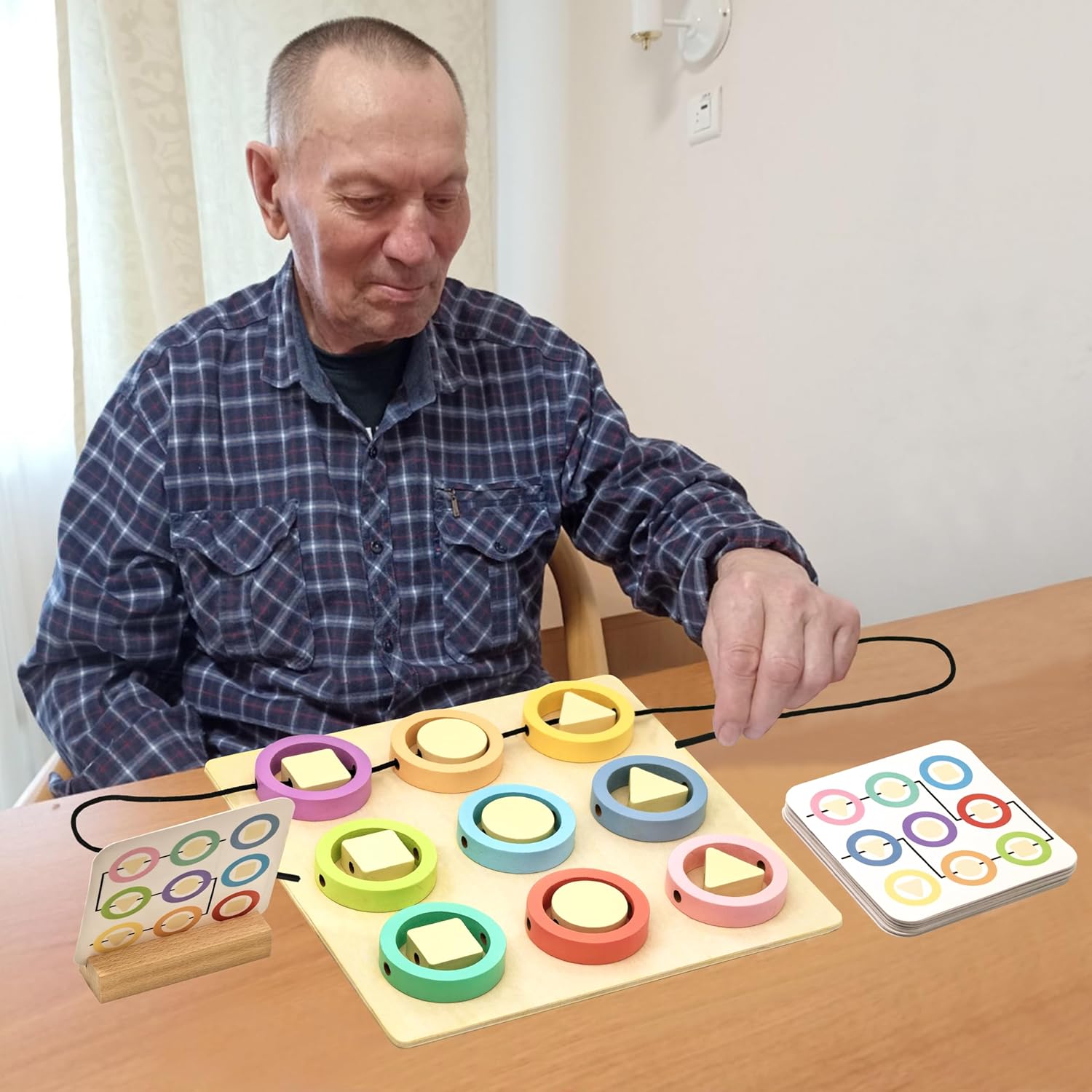 Memory Care Activities for Dementia Patients, Dexterity Games for Seniors with Parkinsons, Cognitive Matching Alzheimers Products for Elderly, Rings Threading Puzzle Busy Box Board Gadgets Gifts