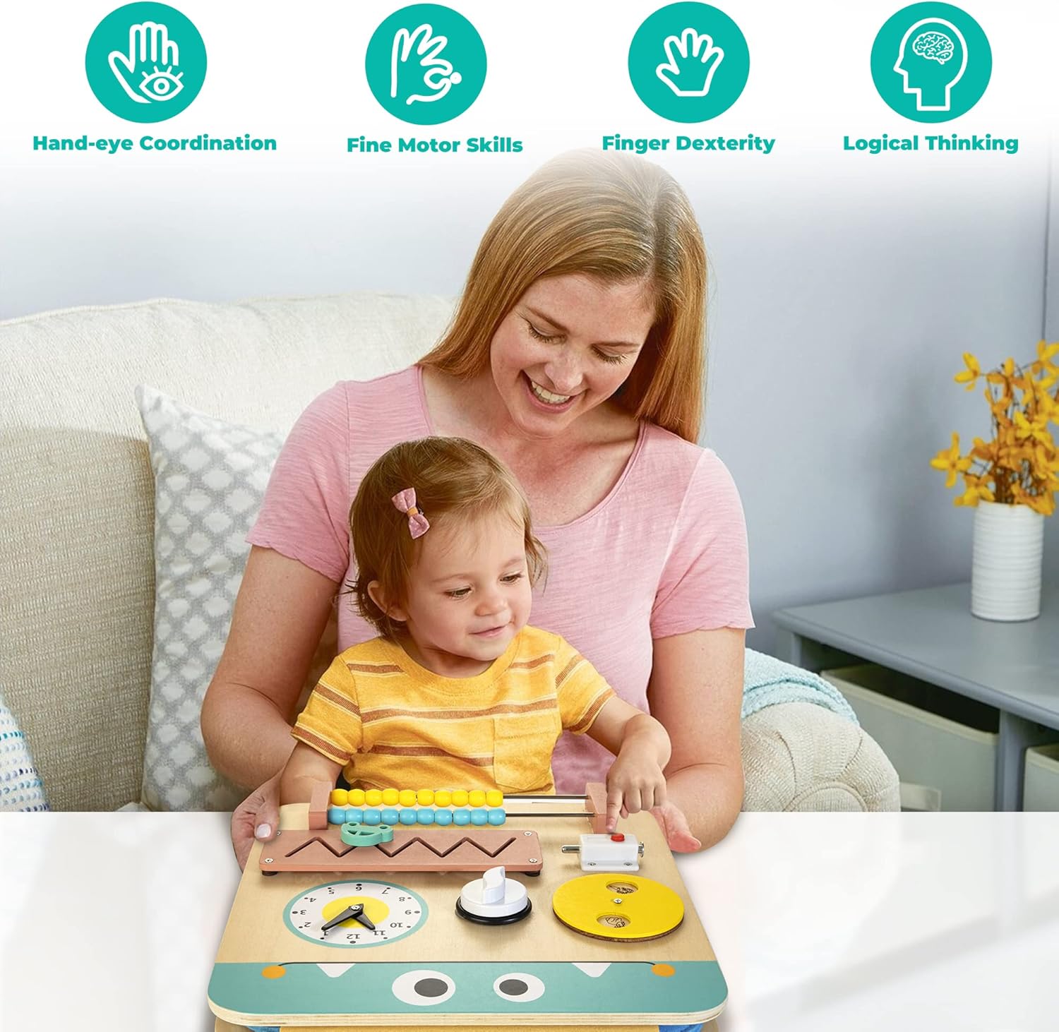 HELLOWOOD 17 for 1 Wooden Busy Board for Kids, Montessori Toys for 2 3 4 Years Old, Eduacational Activity Sensory Board, Multifunctinal Learning Toys for Toddlers Age 2-4, Fine Motor Skill