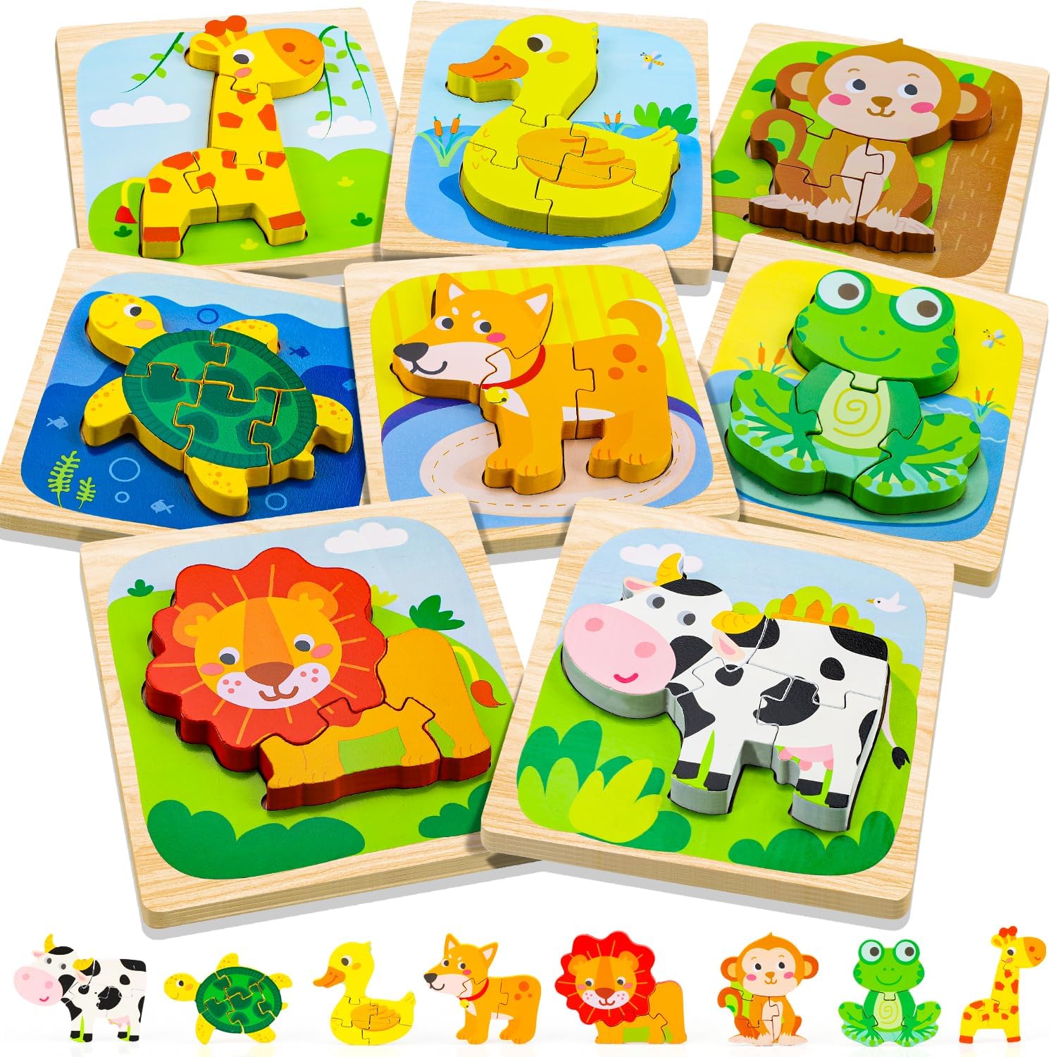 6 Pack Wooden Puzzles for Toddlers