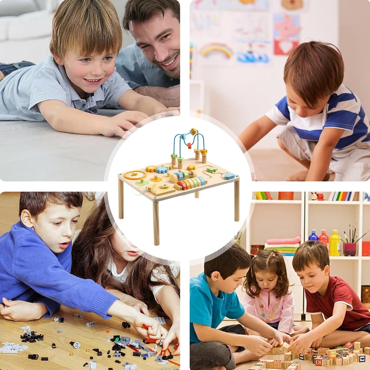 Activity Chart - Wooden Activity Chart | Portable Learning Table | Reusable Educational Wooden Toys with Shape Sorter and Bead Maze for Kids Boys Girl