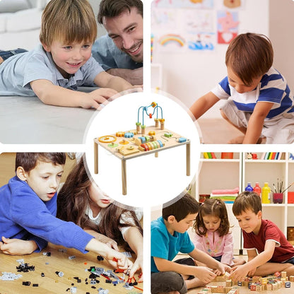 Activity Chart - Wooden Activity Chart | Portable Learning Table | Reusable Educational Wooden Toys with Shape Sorter and Bead Maze for Kids Boys Girl