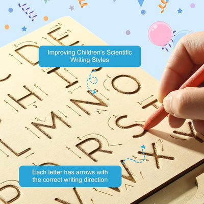 Fidtoy Montessori Double-Sided Alphabet Tracing Board for Kids Wooden Uppercase Lowercase Letter Writing Practice Toy Age 2-6