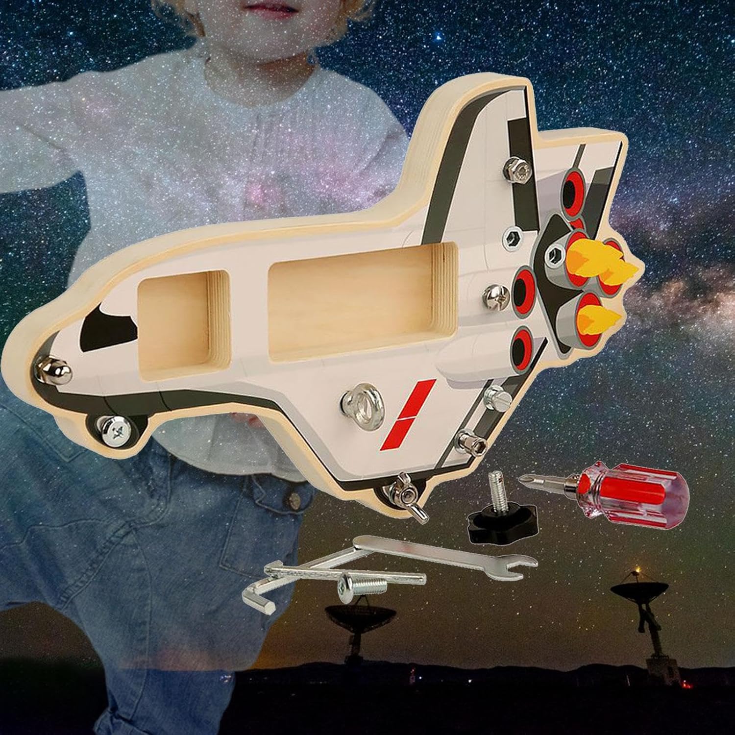 UJEAVETTE Spaceship Stem Toys Basic Skills Screw Driver Activities Tools for Girls Boys