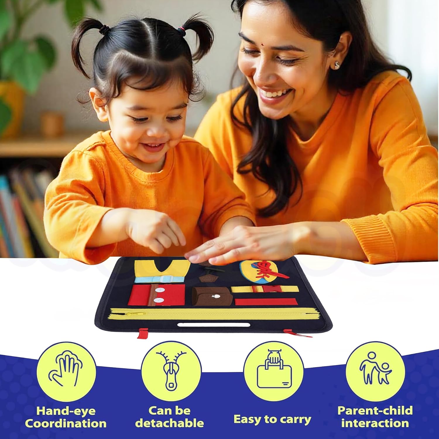 Kidology Montessori Busy Board for Kids– Educational Sensory Toy with Zippers, Buckles & Buttons | Fine Motor Skills Learning Activity Board for Kids | Creative Toys for Boys & Girls (Multicolor)