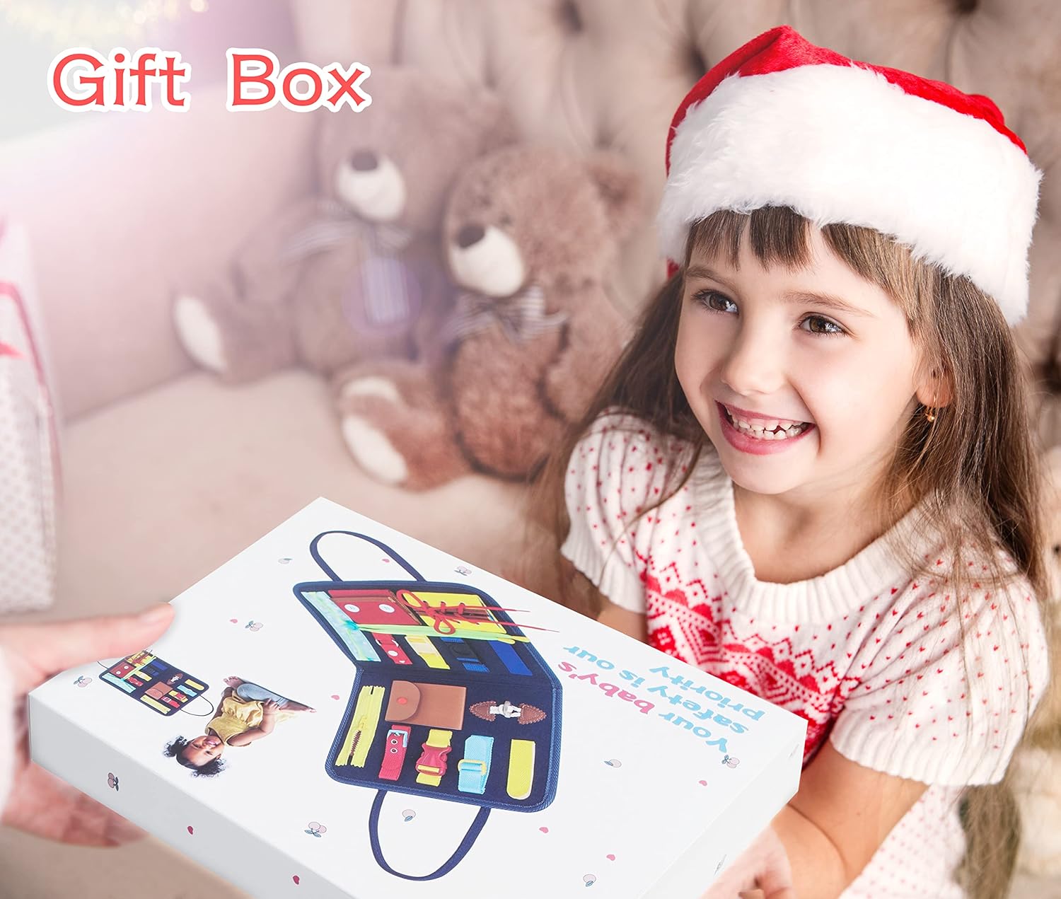 Toddler Busy Board, Preschool Montessori Toys for Develop Basic Skills, 14 in 1 Educational Sensory Board for 3+ Years Old Kids, Parent-Kids Activity Toy, Bag Design for Airplane or Car Travel