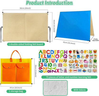 Foldable,Freestanding Felt Flannel Board Set for Toddlers,With 75 Felt Learning Letters Numbers Pieces,Double-Sided,With Storage Bag,for Parent-Child Story Time,Preschool,Classroom,Journey Time