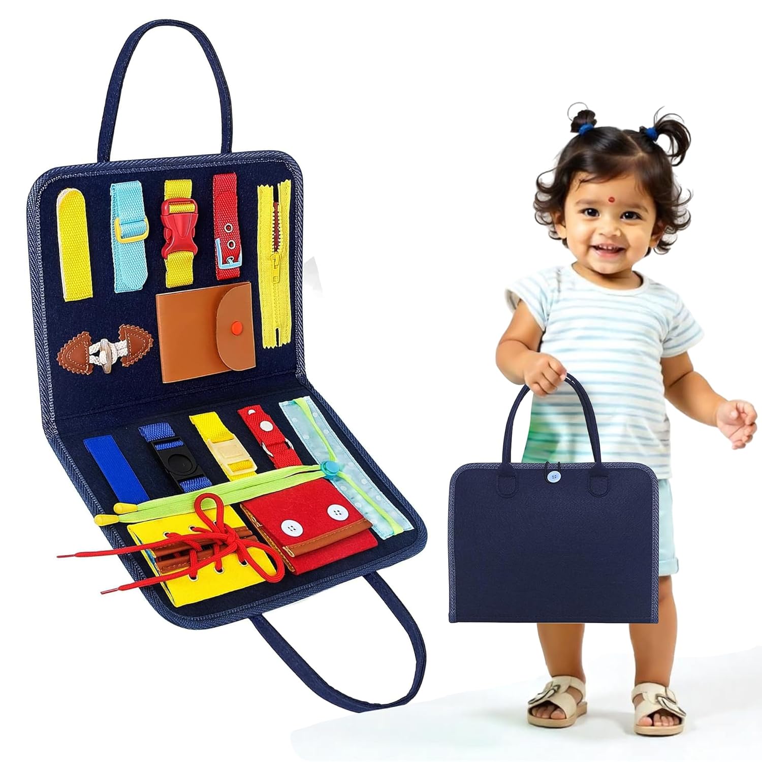 Tableau d'activités portable Fidtoy en feutre pour les tout-petits - Jouet de voyage pour développer la motricité fine