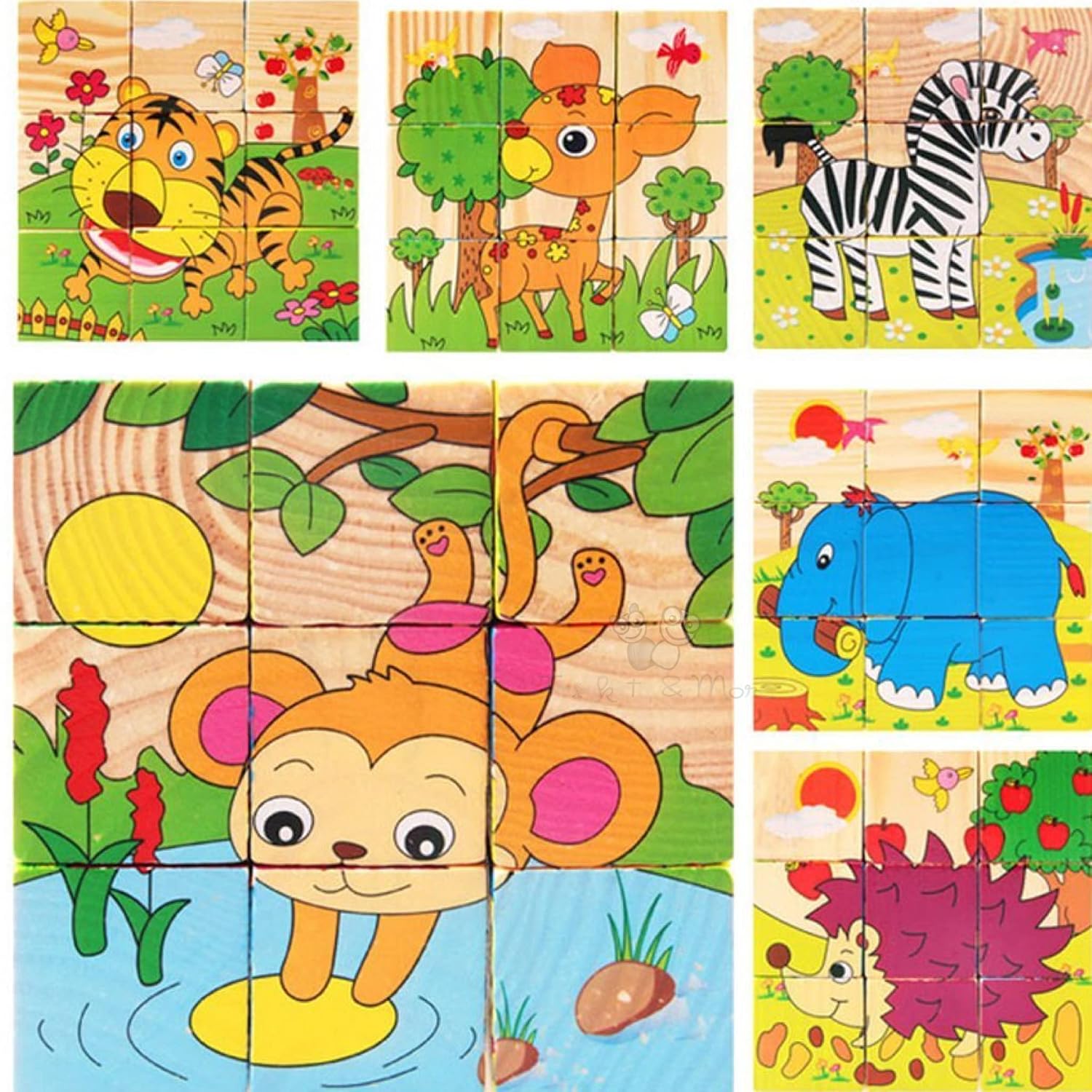Fidtoy Three Dimensional 6 Sided Block Puzzle for Kids | Wooden Character Cube Puzzle, 6-Sided Matching Blocks, Spatial Reasoning, Problem-Solving & Parent-Child Puzzle Toy Age 2-6