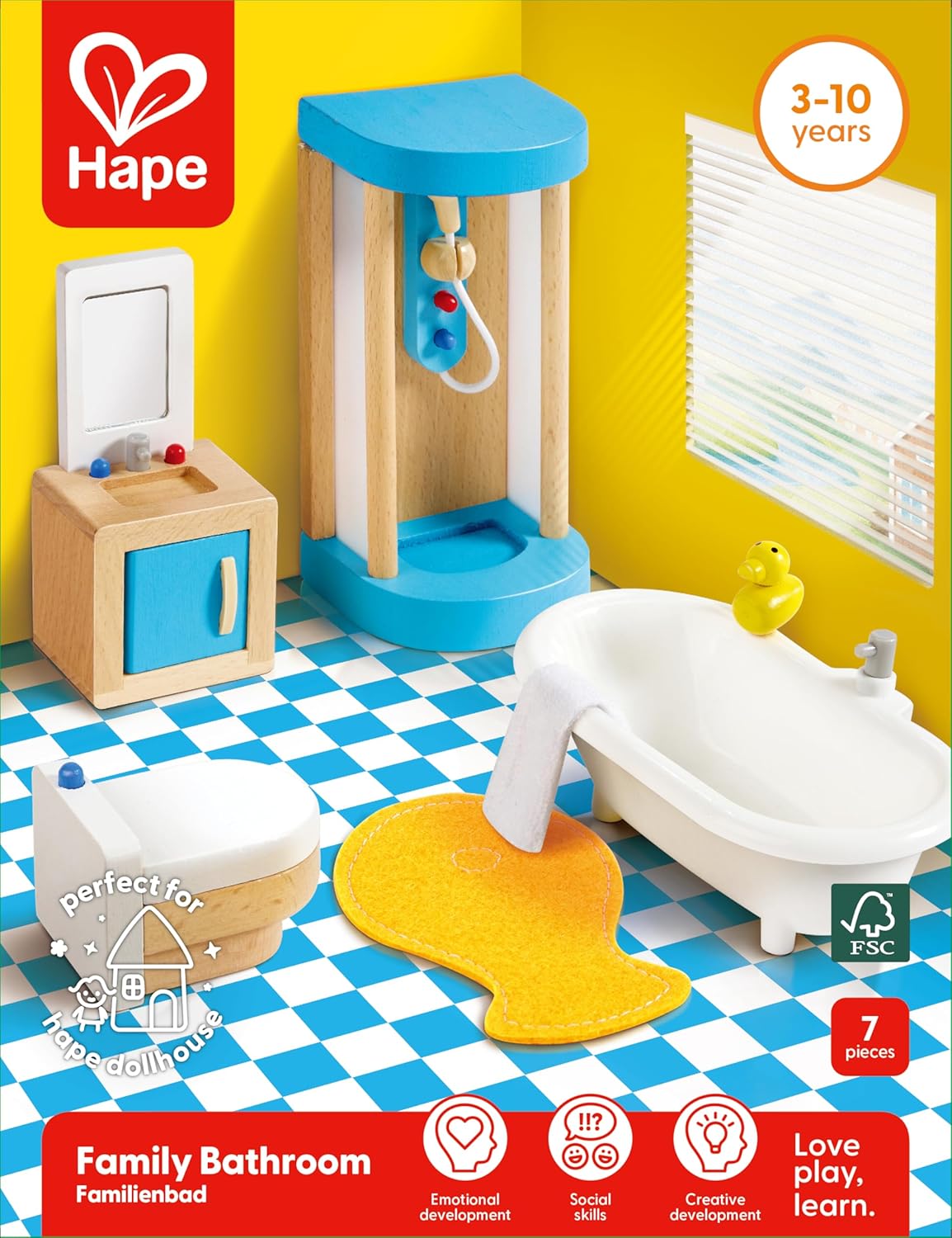 Fidtoy Wooden Dollhouse Bathroom Furniture Set Pretend Play Toy