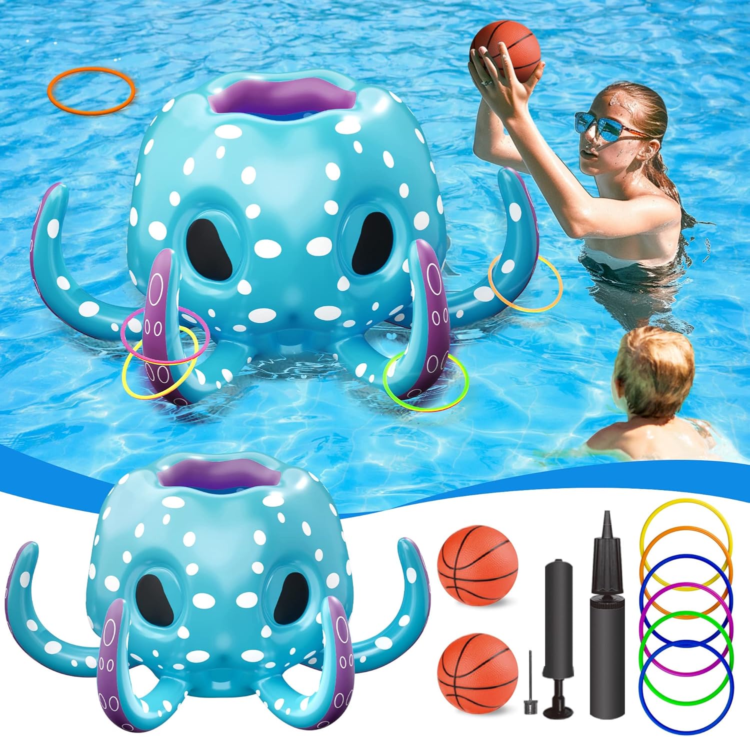 Juego de piscina de pulpo inflable Fidtoy, juguete de verano 2 en 1