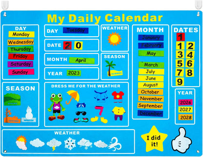 WATINC My First Daily Calendar Felt-Board for Kids 3.5Ft 70Pcs All About Today Funky Frog Weather Season Chart Days of The Week Circle Time Bulletin Board Preschool Early Learning Play Kit for Wall