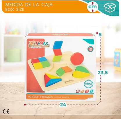 WOOMAX 49358 49358 Wooden Puzzle Geometric Shapes + 24 m Colourful Normal