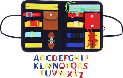 Acorn Baby Busy Activity Board - Educational Travel Activity Sensory Board for Planes or Cars - Includes 15 Actions