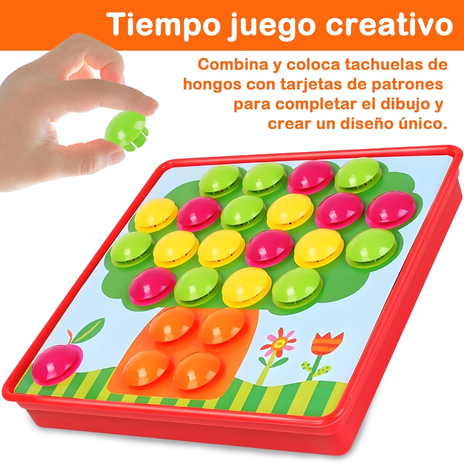 Fidtoy Button Idea Color Recognition Kit for Kids – Button Art Matching Toy with Peg Board, Color Matching Mosaic Puzzle, Fine Motor Learning Activity