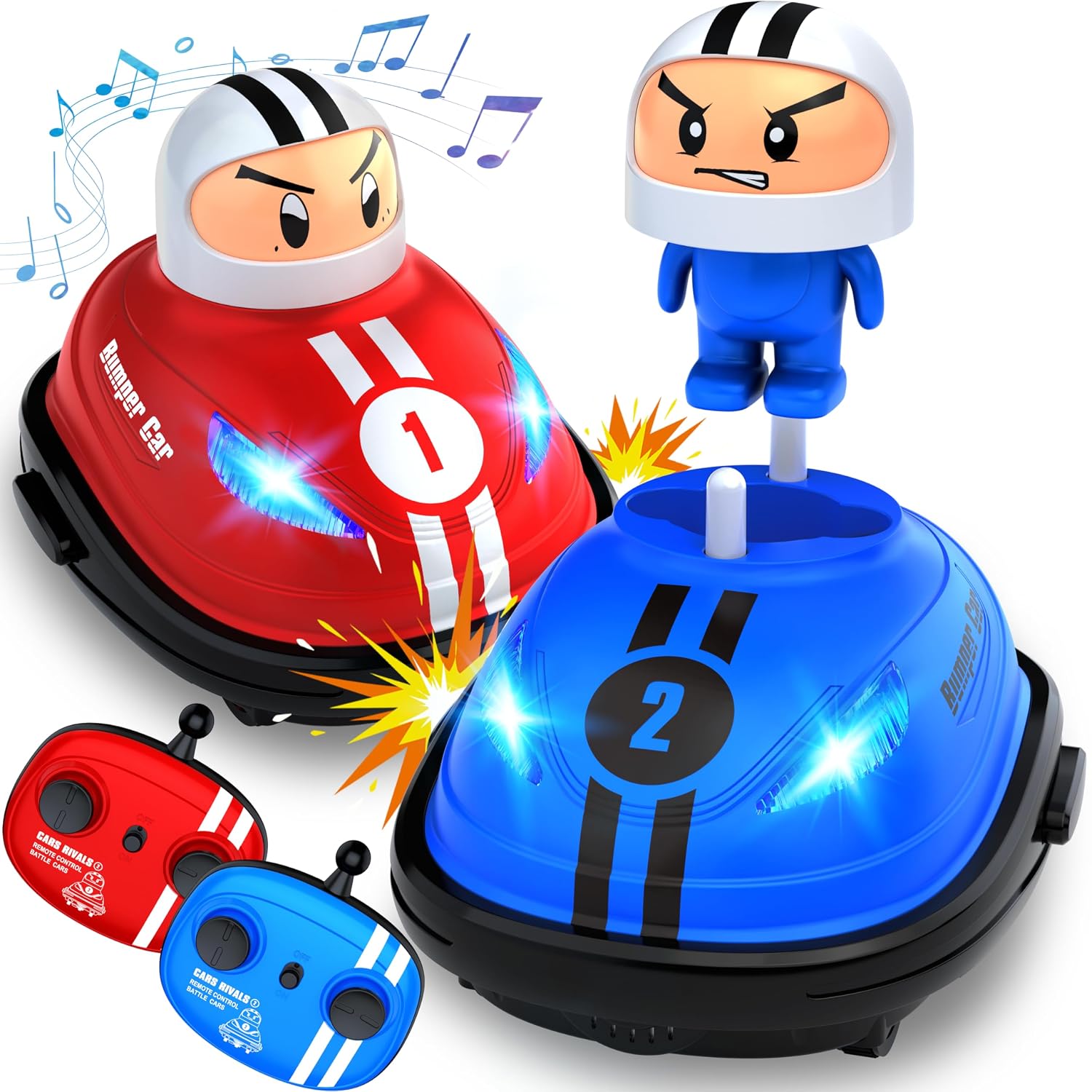 Fidtoy Remote Control Bumper Cars for Kids Two Player RC Battle Car Set with Pop Out Drivers, Lights and Sound