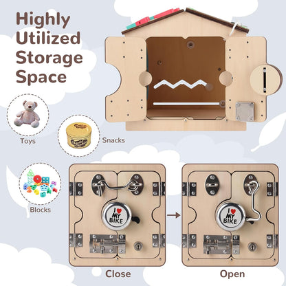 BommJokker Busy Board Montessori toys for Toddlers Wooden Educational Toy Busy House Magnetic Color and Number cognition teaching