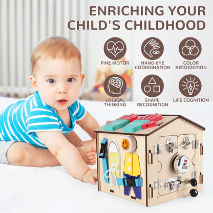 BommJokker Busy Board Montessori toys for Toddlers Wooden Educational Toy Busy House Magnetic Color and Number cognition teaching