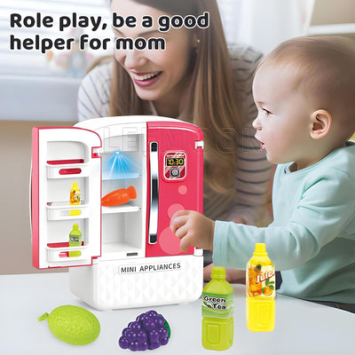Fidtoy Mini Refrigerator Playset – Light and Music Pretend Kitchen Toy for Kids 3+