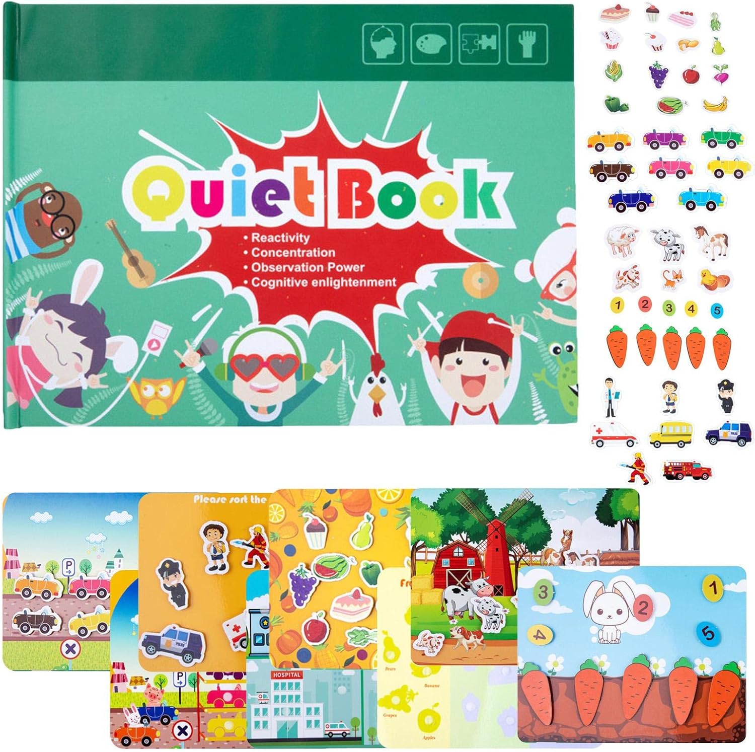 Viagens genéricas Libro de pegatinas para niños - Pegatinas reutilizables para niños pequeños - Actividades de aprendizaje preescolar para que los niños desarrollen habilidades de aprendizaje, juguetes