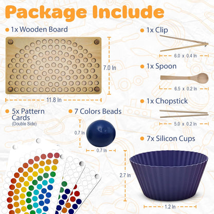 Wooden Pegboard Beads Game, Rainbow Color Board Games, Puzzle Board, Montessori Toys, Preschool Learning Activities, Boys and Girls Gift for 3 and up!