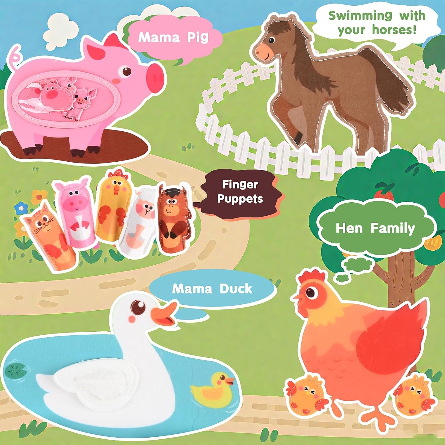 3D Felt Farm Quiet Book, Busy Board Montessori Toy from 1-3 Years, Quiet Book Activity Board for Children, Gift Toy Girls Boys