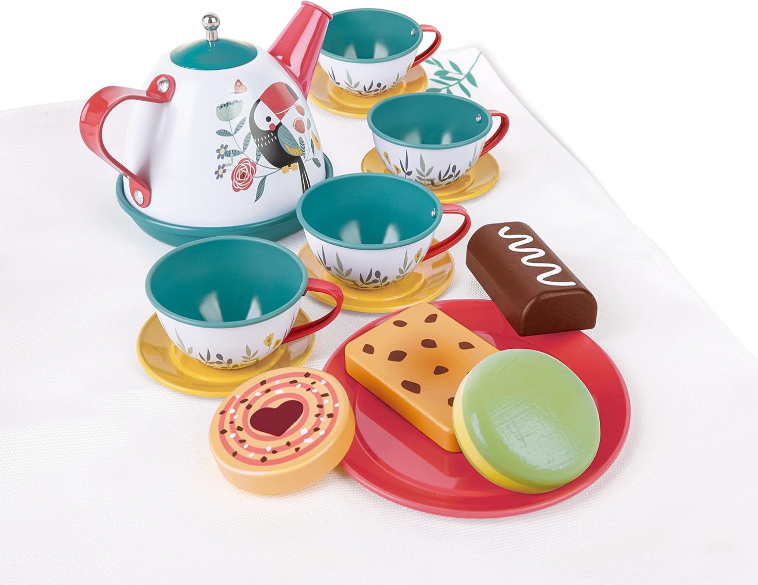 Fidtoy Juego de té de juguete para juegos de imitación con tetera, tazas y galletas