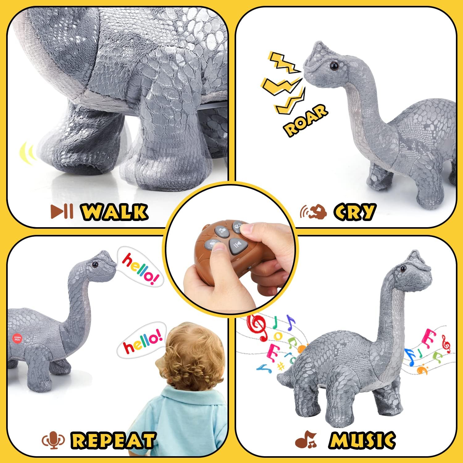 Remote Control Brontosaurus Plush Dinosaur Toys for Kids