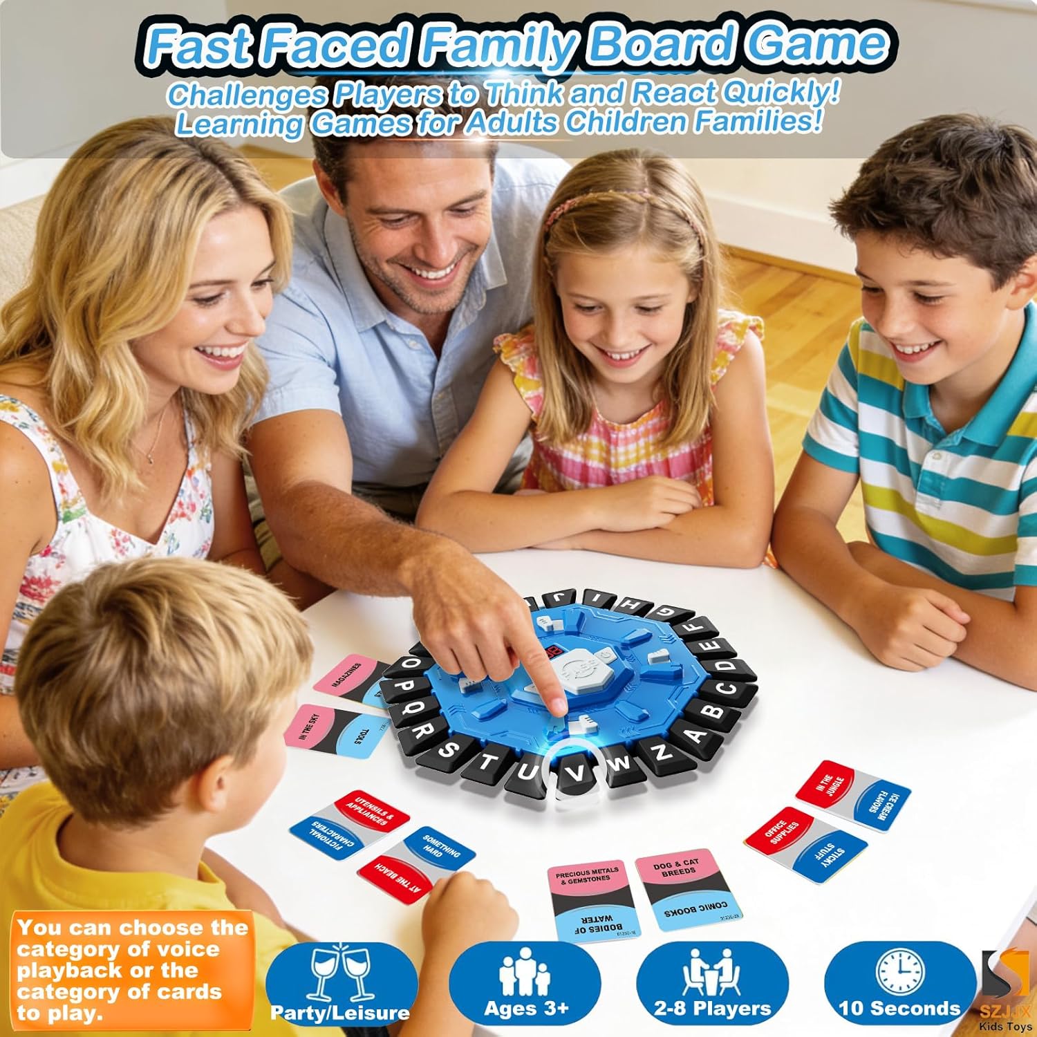 Fidtoy Fast-Paced Word Board Game for Kids and Adults, 10-Second Category Letter Game with LCD Timer, Family Vocabulary Party Game for 2–8 Players