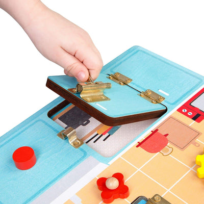 Fidtoy Wooden Busy Board Montessori Activity Board for Toddlers with Locks Latches Gears Learning Toy Fine Motor Skills Sensory Travel Quiet Toy Gift