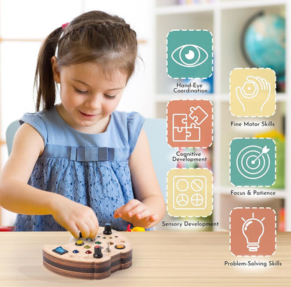 KidMigo Montessori Wooden Busy Board Toy with LED Light Switch, Key Switches for Motor Skills, Sensory Toys for 2-5 Years and Up