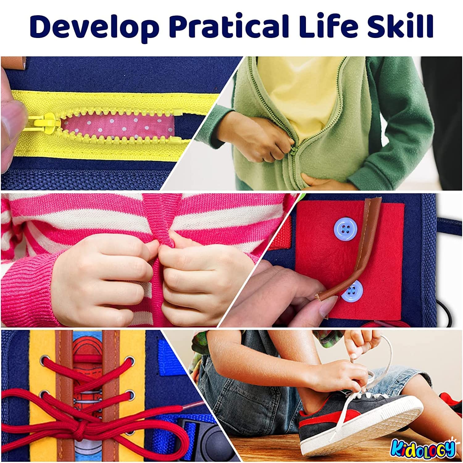 Tableau d'activités portable Fidtoy en feutre pour les tout-petits - Jouet de voyage pour développer la motricité fine