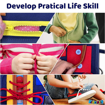 Tableau d'activités portable Fidtoy en feutre pour les tout-petits - Jouet de voyage pour développer la motricité fine