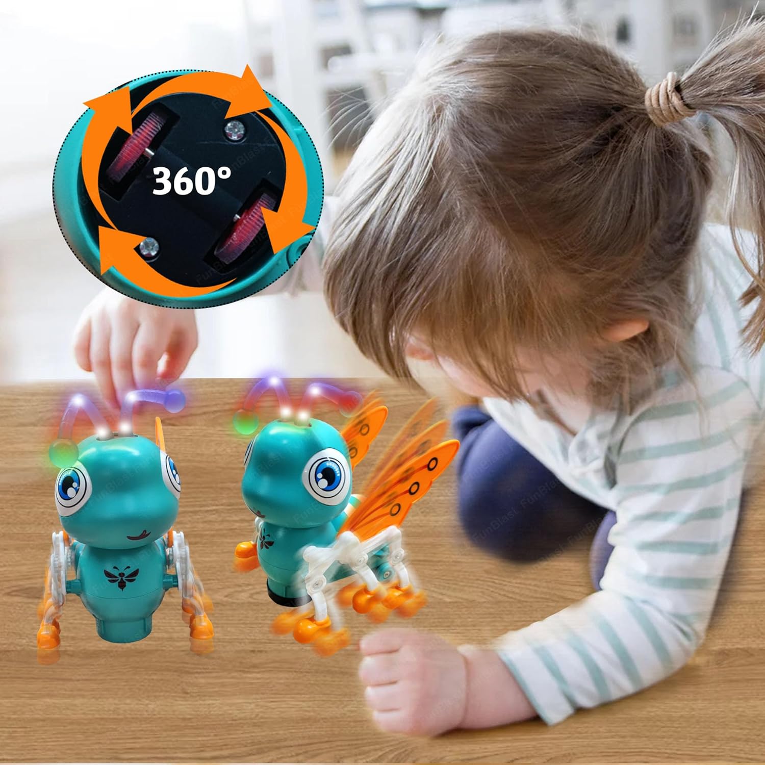 Fidtoy Walking Musical Bee Toy with Lights and 360 Rotation
