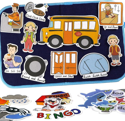 Tablero de historias de fieltro portátil Montessori sensorial habilidad fina actividad preescolar interactiva regalos del Día de San Valentín p, autobús