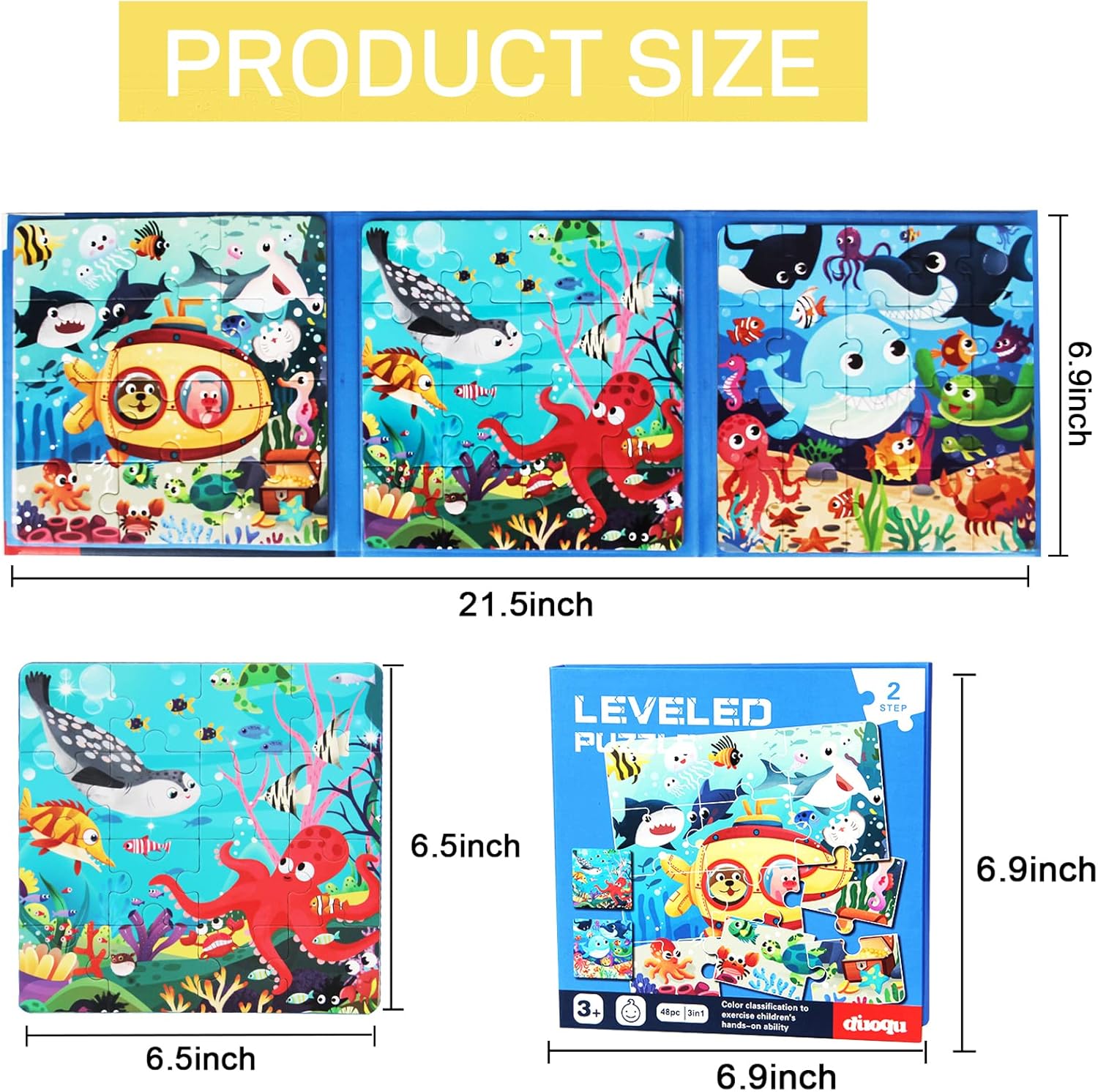 磁気パズル 子供用 3~5歳 3~48ピース オーシャンパズル 木製ジグソーパズル 本 プレミアムパズル 車のアクティビティ おもちゃ 旅行ゲーム 旅行おもちゃ 子供用 3歳 4歳 5歳 6歳 男の子 女の子