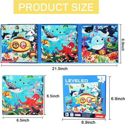 磁気パズル 子供用 3~5歳 3~48ピース オーシャンパズル 木製ジグソーパズル 本 プレミアムパズル 車のアクティビティ おもちゃ 旅行ゲーム 旅行おもちゃ 子供用 3歳 4歳 5歳 6歳 男の子 女の子