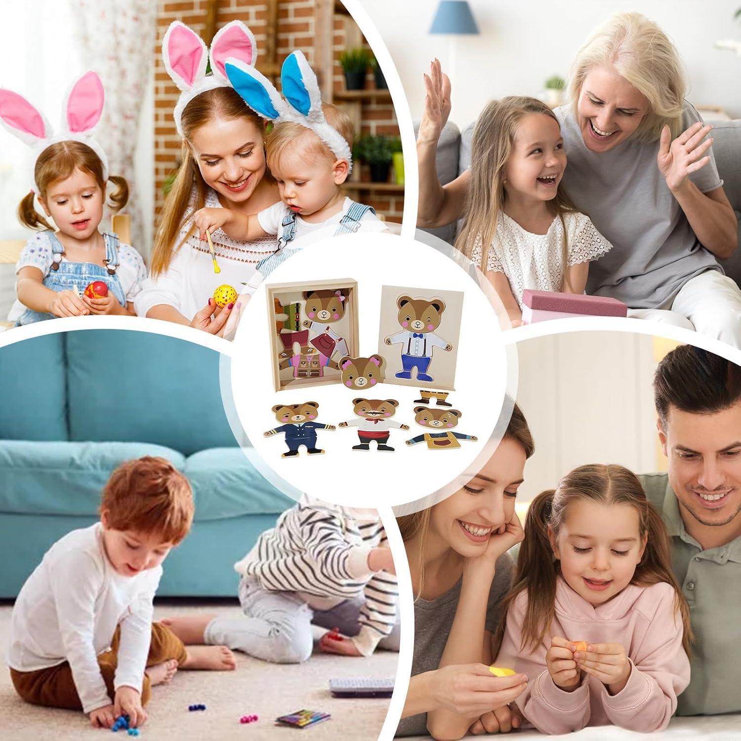 Bear Family Dress Up Puzzle,Wooden Bear Family Costume, Clothes Changing Game, Sorting and Matching Puzzle, Wooden Funny Change Clothes Set for