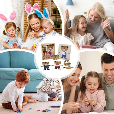 Bear Family Dress Up Puzzle,Wooden Bear Family Costume, Clothes Changing Game, Sorting and Matching Puzzle, Wooden Funny Change Clothes Set for