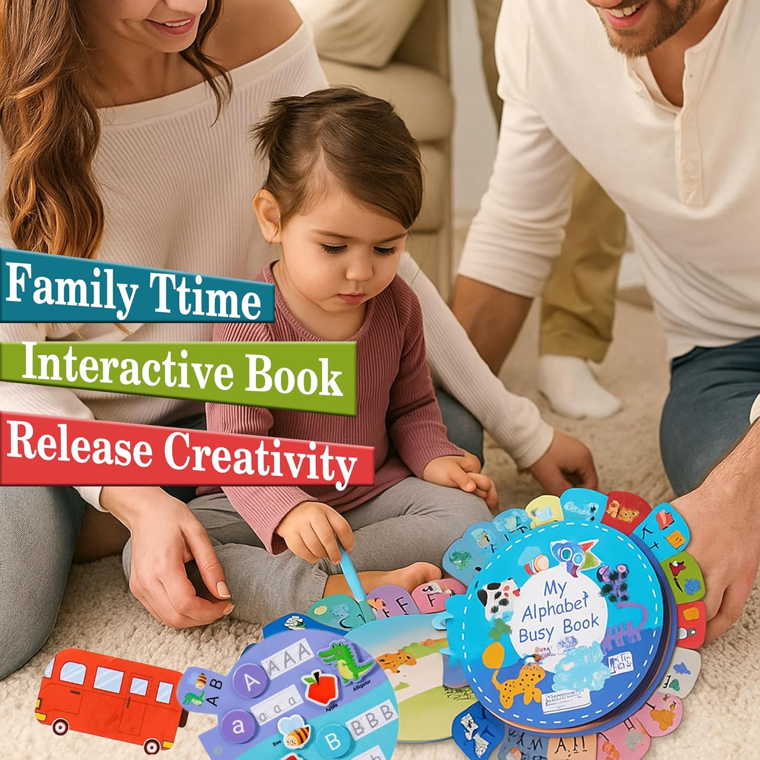 Be2BeKidz Alphabet Learning Busy Book for Toddlers 1–3 | Montessori ABC Activity Book for Kids | Babybus Style Educational Toy for Preschool Learning & Fine Motor Skills Development