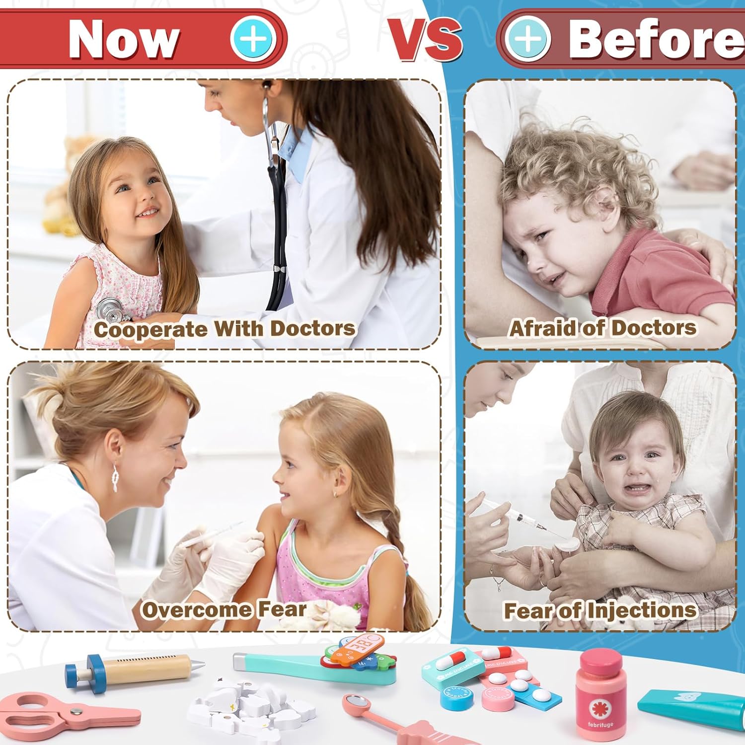 Fidtoy Wooden Doctor Playset 18 PCS Pretend Play Medical Toy