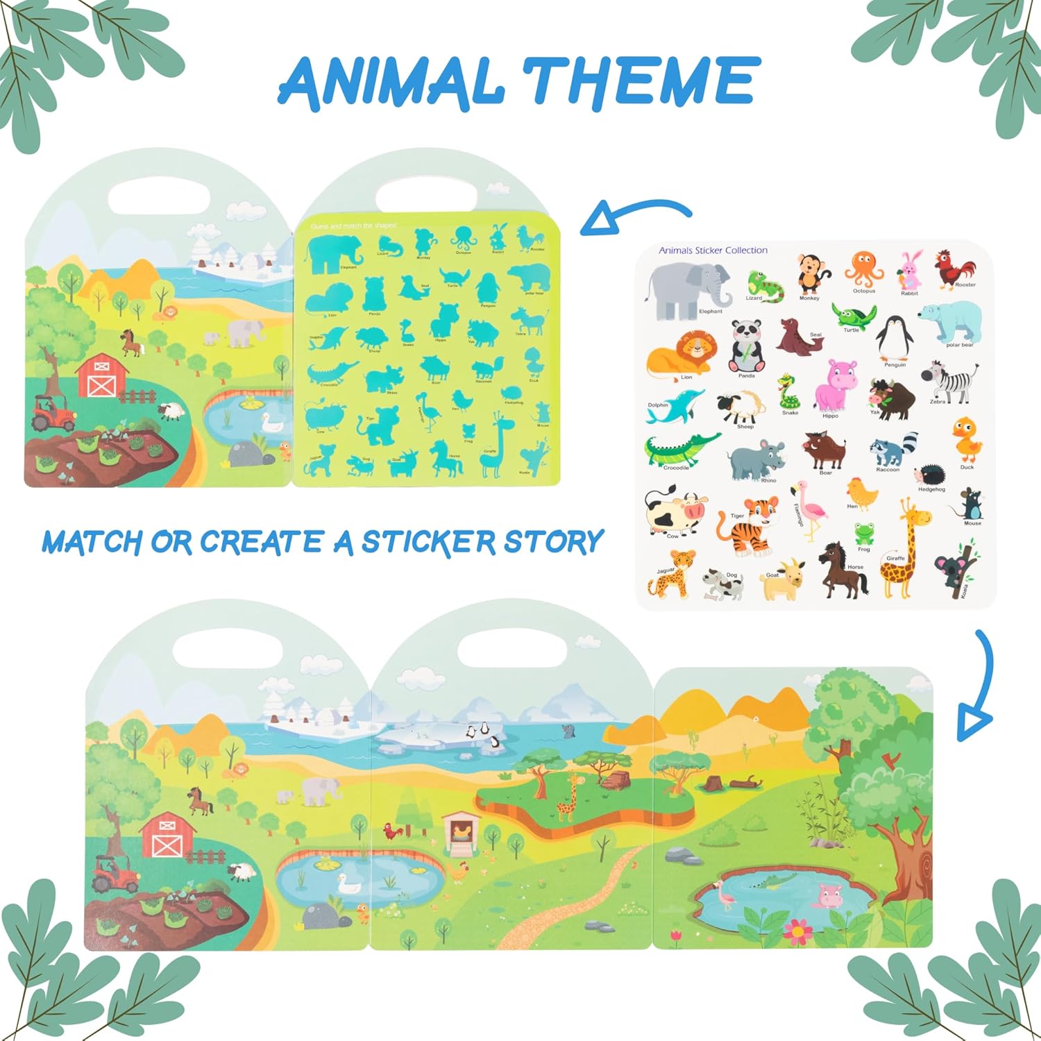 Play N Teach Sticker Book for Kids 3-Pack (101 Stickers: Animals, Vehicles, Ocean World) Reusable Puffy Stickers for Kids Perfect for Travel and Learning