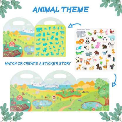 Play N Teach Sticker Book for Kids 3-Pack (101 Stickers: Animals, Vehicles, Ocean World) Reusable Puffy Stickers for Kids Perfect for Travel and Learning