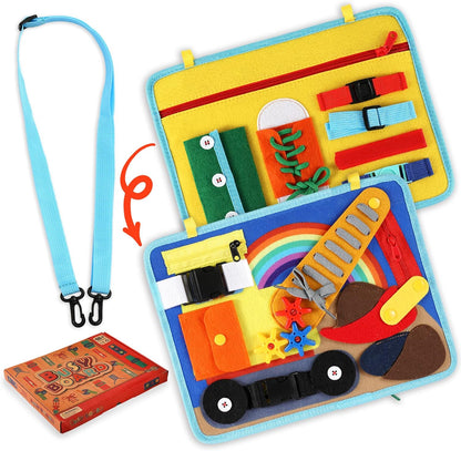 Tabla ocupada para niños pequeños de 1 a 3 o 2 a 4 años, juguete educativo Montessori, habilidades básicas para la vida y actividad motriz fina para niños, aprender a vestir juguete sensorial como avión o juego de viaje en coche