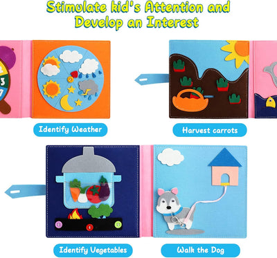 Fidtoy Livre d'activités Montessori pour tout-petits | Jouet sensoriel calme avec 12 activités