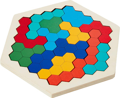Fidtoy Hexagonal Wooden Tangram Puzzle for Kids 3-6 – Creative Building & Learning Toy