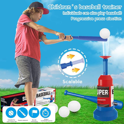 Fidtoy Baseball Sports Play Set For Kids  Beginner T Ball Batting Toy Set with Launcher, Bat and Soft Baseballs for Outdoor Practice